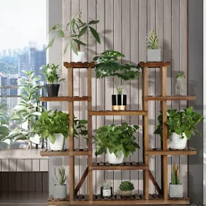 Wooden Multi-Tiered Plant Stand Reinforced Flower Display Rack Outdoor Indoor - Picture 1 of 12