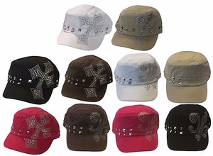 100% Cotton Stud Bead Bling Bling Fashion Metal Decoration Cadet Cap Hat - Bild 1 von 13