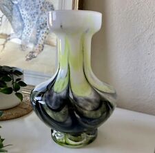 Vintage Pop Art Glass Multicolour Opaline Vase Italy 70’s Green Marble Effect