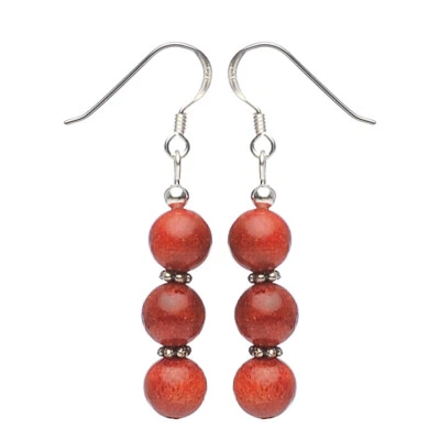 Orecchini Pendenti IN Corallo & 925 Argento, Rosso, Orecchini Di - Immagine 1 di 4