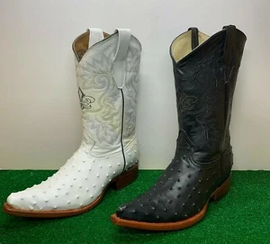 Stivali da uomo Western Cowboy stampa struzzo in pelle 2X stivali struzzo Punta Larga 097 - Foto 1 di 14