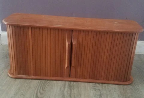 Vintage Mid-Century Eppco Teak Wood Wall Hanging Tambour Cabinet Cover