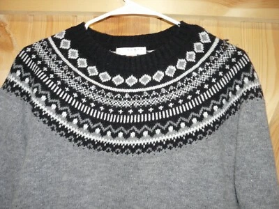 Suéter Nórdico Kenar Fair Isle Gris Negro Corderos Lana Nylon Adornado Talla Mediana Foto 1 de 4