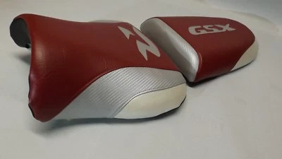 FRONT/REAR SEAT COVERS BURGUNDY/SILVER/WH FITS SUZUKI 600R/GSX750R/1000R 00/03 - Image 1 of 4