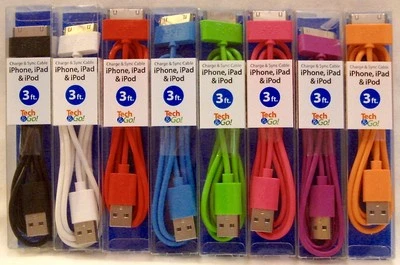 Purple Red Green Pink Blue 30-pin iPhone 4s iPad 2 iPod Charge Sync Cable 3' USB - Image 1 of 4