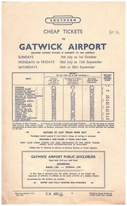 British Railways (Southern) 1961 Handbill - Cheap Tickets to Gatwick Airport - Picture 1 of 1