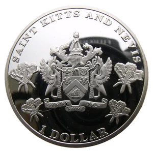 SAINT KITTS & NEVIS 1 DOLLAR 2014 40mm PROOFLIKE 200 PCS MINTAGE - Picture 1 of 2