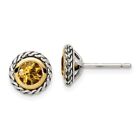 Shey Couture 925 Silver w/ 14K Accent Antiqued Round Bezel Citrine Post Earrings