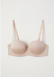 H&M Balconette BH 75D Trägerlos Beige Hautfarben Mit Silikon Bandeau Gebraucht - Bild 1 von 6