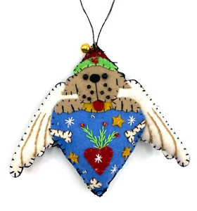 Angel Brown Dog Christmas Tree Ornament Handmade Emboidered Sewn Gift Santa - Picture 1 of 2