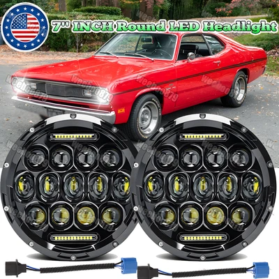 For Plymouth Duster 340 1970-1975 7" inch Round LED Headlights High/Low Beam New - Image 1 of 4