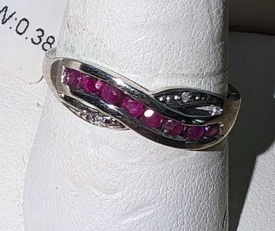 Women's Ruby & 2pc Diamond Platinum over silver crossover ring size: - Image 1 of 3