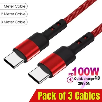 Type C to Type C Cable PD 100W Fast Charger Long Braided Alloy USB-C Lead Wire - Image 1 of 4