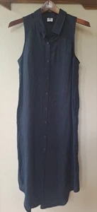 Vestido recto midi Crown Linen Designs azul marino con botones delanteros sin mangas para mujer talla XS - Imagen 1 de 7