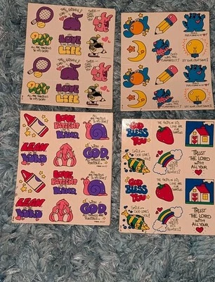 Vintage Stickers Religious Rainbow Moon Lot Of 4 Sheets ( Strong Storage Odor - Image 1 of 4