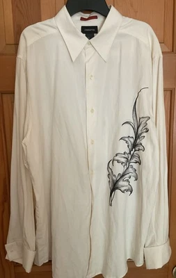 Claiborne Mens Button Front Embroidered Silk/Linen Blend Ivory Large - Image 1 of 4