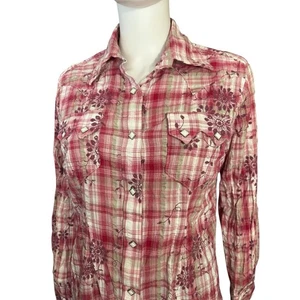 Rockmount Ranch Wear Tru West Pink Embroidered Plaid Snap Button Shirt XL - Picture 1 of 8