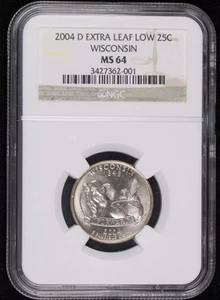 2004 D Quarter Dollar - State Series NGC MS-64 Extra Low Leaf WISCONSIN - Picture 1 of 4