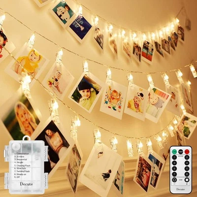 50LED Photo Clips String Lights Holder Timer Function 8 Modes Dimmable with R... - Image 1 of 4
