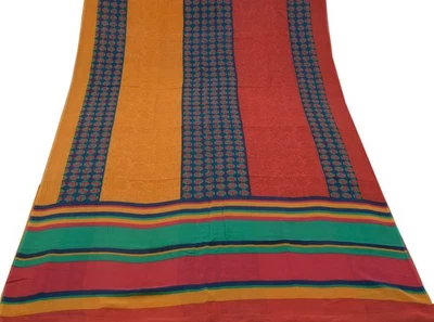 Sushila Vintage Multi-Color Sari Pure Georgette Silk Printed Floral Craft Fabric - Image 1 of 4