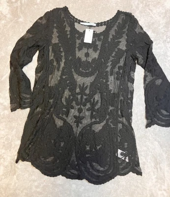 Top de encaje Maurices negro M semi transparente corporativo gótico caprichoso manga larga nuevo con etiquetas Foto 1 de 4