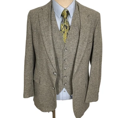 Fioravanti Monsieur Jabbours 灰色棕色粗花呢羊毛混纺西装背心套装 — 第 1/4 张图片