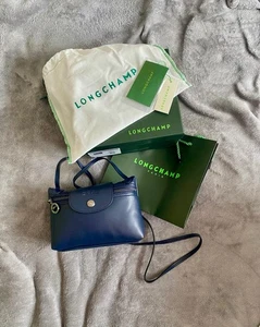 Longchamp Le Pliage Leather Shoulder Bag Crossbody Blue Handbag Small - Picture 1 of 5