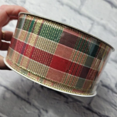 Kirkland HOLIDAY Wire-Edged Ribbon -RED GREEN GOLD METALLIC 50yds x 2.5in - NEW - Image 1 of 4