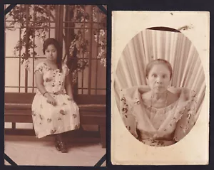 Philippines FILIPINA SEATED YOUNG LADY & OLD LADY 2 RPPC Vintage Postcards H112 - Picture 1 of 3