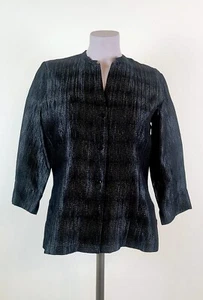 Eileen Fisher silk button up black metallic tonal pattern blouse shirt XS (S) - Picture 1 of 8