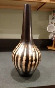 13" Tall Wood Long/Narrow Neck Decorative Vase 6" Wide Black & gold/taupe NWT - Picture 1 of 4