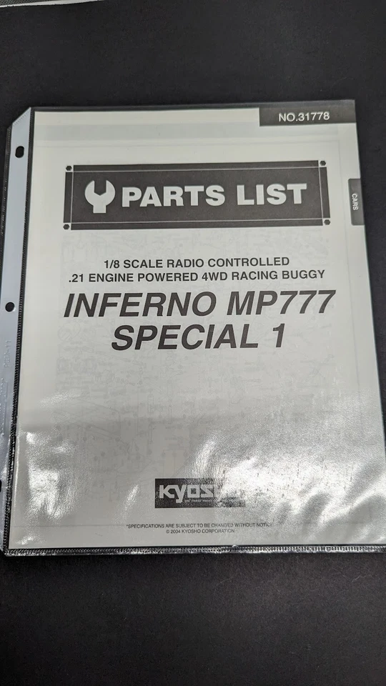 KYOSHO 1/8 INFERNO MP777  1 RACING BUGGY #31778 PARTS LIST/DIAGRAM *FREE SHIP* - Image 1 of 1