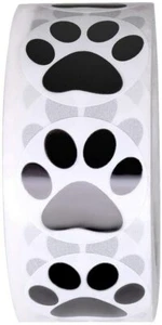 100 Dog paw print stickers Party Favors Teacher Supply puppy cat 1.5" black - Picture 1 of 1