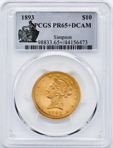 1893 LIBERTY HEAD $10 PCGS PR 65+ DCAM Cover
