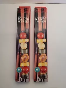8 Shish Kabob BBQ Grill Skewers, Flat Non-stick Metal w/ Rosewood Handle - 17.5" - Picture 1 of 5