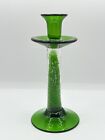 vtg emerald green art glass candlestick bubble swirl Christmas decor 8"