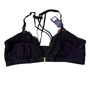 Bralette de encaje Cacique 44B seriamente sexy estampado de leopardo púrpura y negro nuevo con etiquetas - Imagen 1 de 3