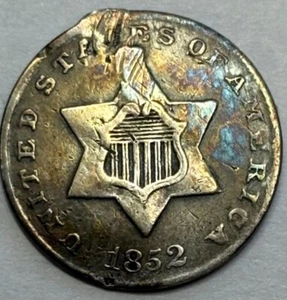 1852 Three Cent Piece Silver Very Fine Better Date Bent - Picture 1 of 2