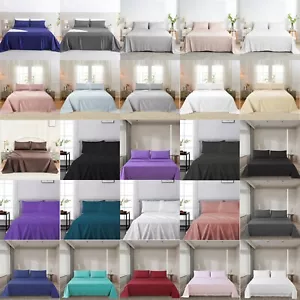 100% Bamboo/Microfiber Flat Fitted Sheet Set Pillowcase Set D/Q/King Bed Soft AU - Picture 1 of 43
