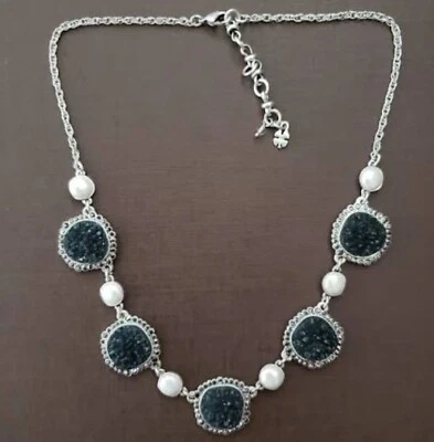 "COLLAR PIEDRA DRUZY ÁGATA PERLA MOPA MARCA LA SUERTE PLATA 18"" con caja de regalo" Foto 1 de 3