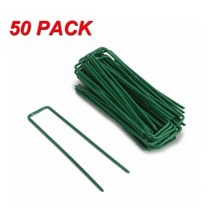 50 U PINS GREEN ARTIFICIAL GRASS TURF GALVANISED METAL PEGS STAPLES WEED HOOKS  - Picture 1 of 12