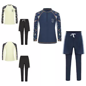 Costume da bagno ragazzo maniche lunghe 2 pezzi costume da bagno protezione pelle Hawaii - Foto 1 di 27