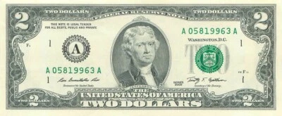 $2 Dollar Bill 2009 Series A Rare  - Image 1 of 2