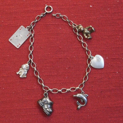 Bracciale braccialetto vintage in argento con charms - Immagine 1 di 4