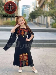 Embroidered Girl Kaftan Thobe  Mix color Tatreez  Palestinian Embroidery Chiffon - Picture 1 of 5