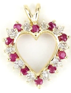 0.40ct Natural Round Diamond 14k Yellow Gold Ruby Wedding Heart Pendant - Picture 1 of 5