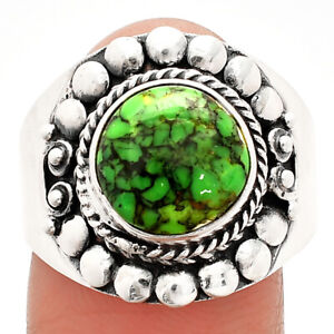 Natural Green Matrix Turquoise 925 Sterling Silver Ring s.9 Jewelry R-1399