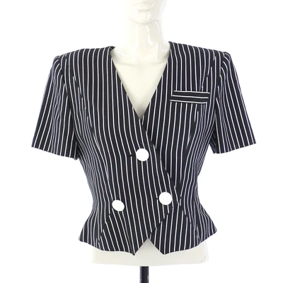 Camisa Blazer Vintage Maxi Librati Top Blanco Negro Rayas Manga Corta Talla S M Foto 1 de 4