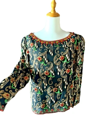 Blusa De Colección Años 80 Concetta Rafanello para San Martín Lentejuelas Cuentas Glam Art Deco MED Foto 1 de 4