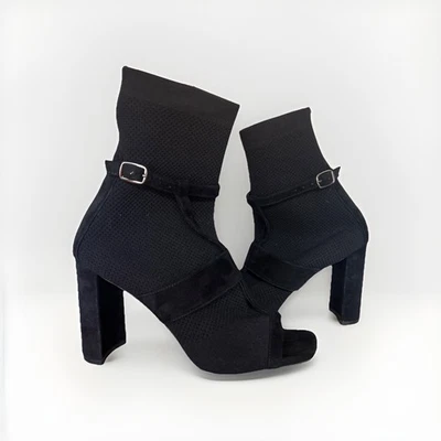 Botín Jeffrey Campbell Elástico Peep Puntera Cuadrada Tacón Negro Talla 7.5 Foto 1 de 4